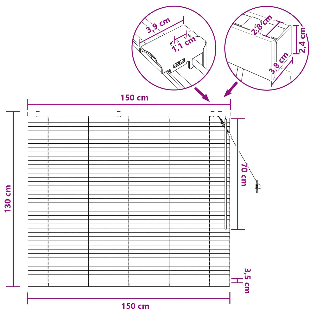 Persienner Sort 150 x 130 cm 35 mm Massivt Paulownia Træ