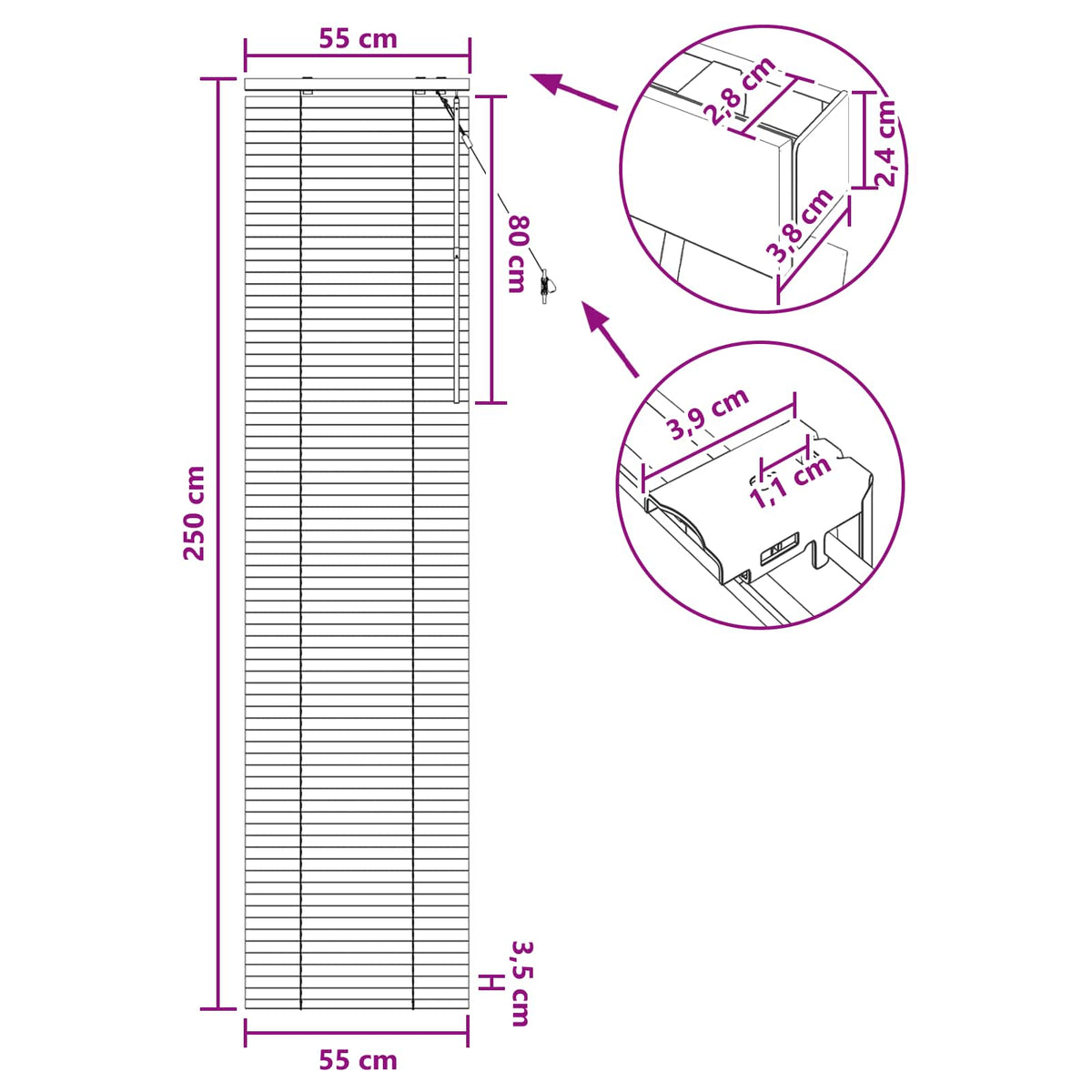 Persienner Sort 55 x 250 cm 35 mm Massivt Paulownia Træ