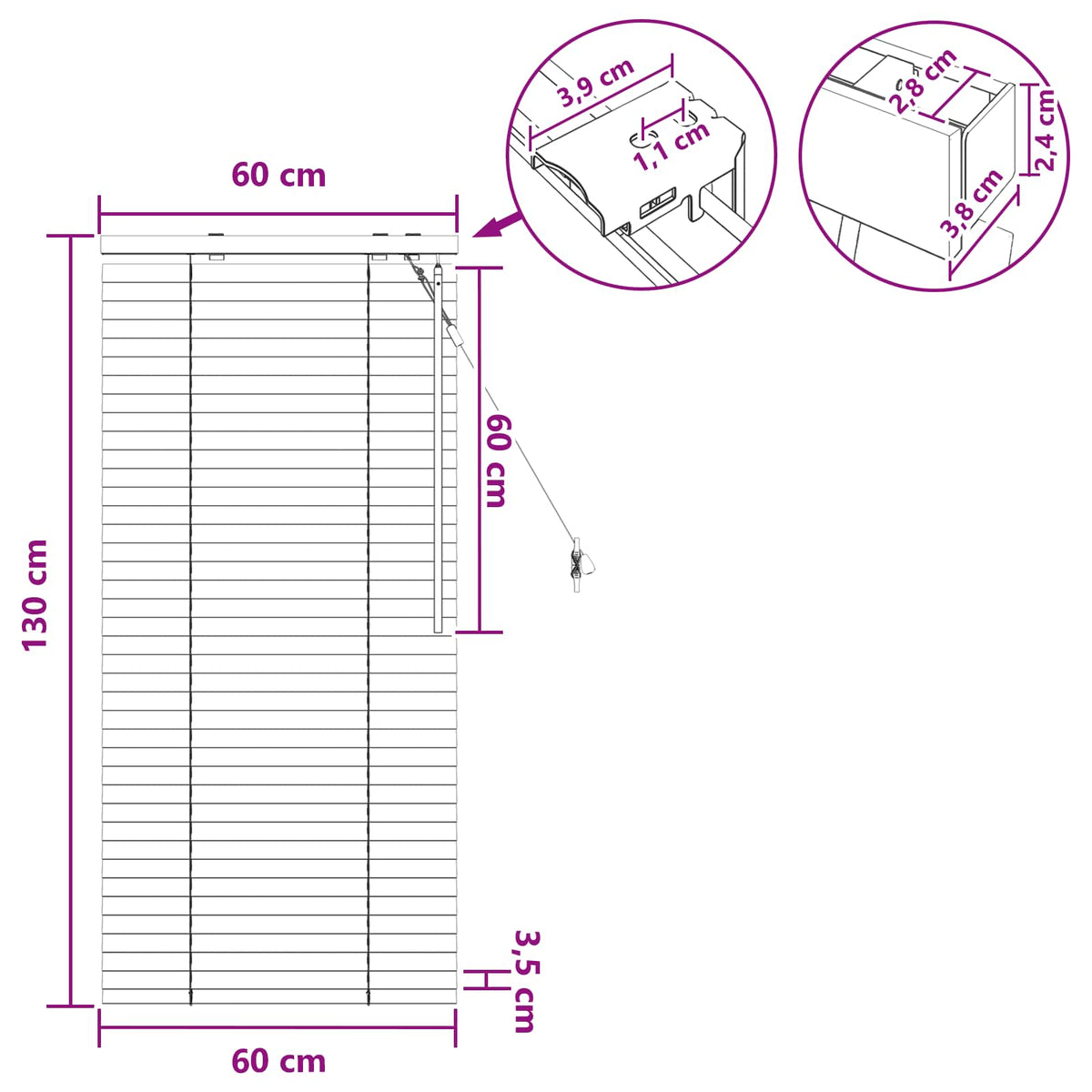 Persienner Mørk Brun 60 x 130 cm 35 mm Massivt Paulownia Træ