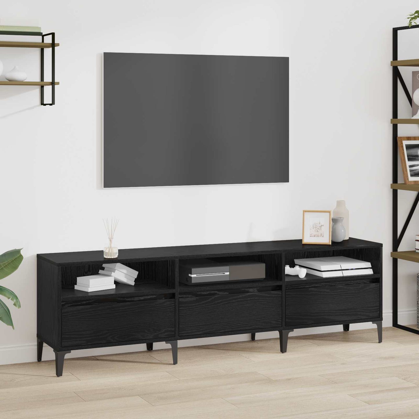 TV-skab Sort eg 150 x 30 x 45 cm Ingeniørt træ og jern