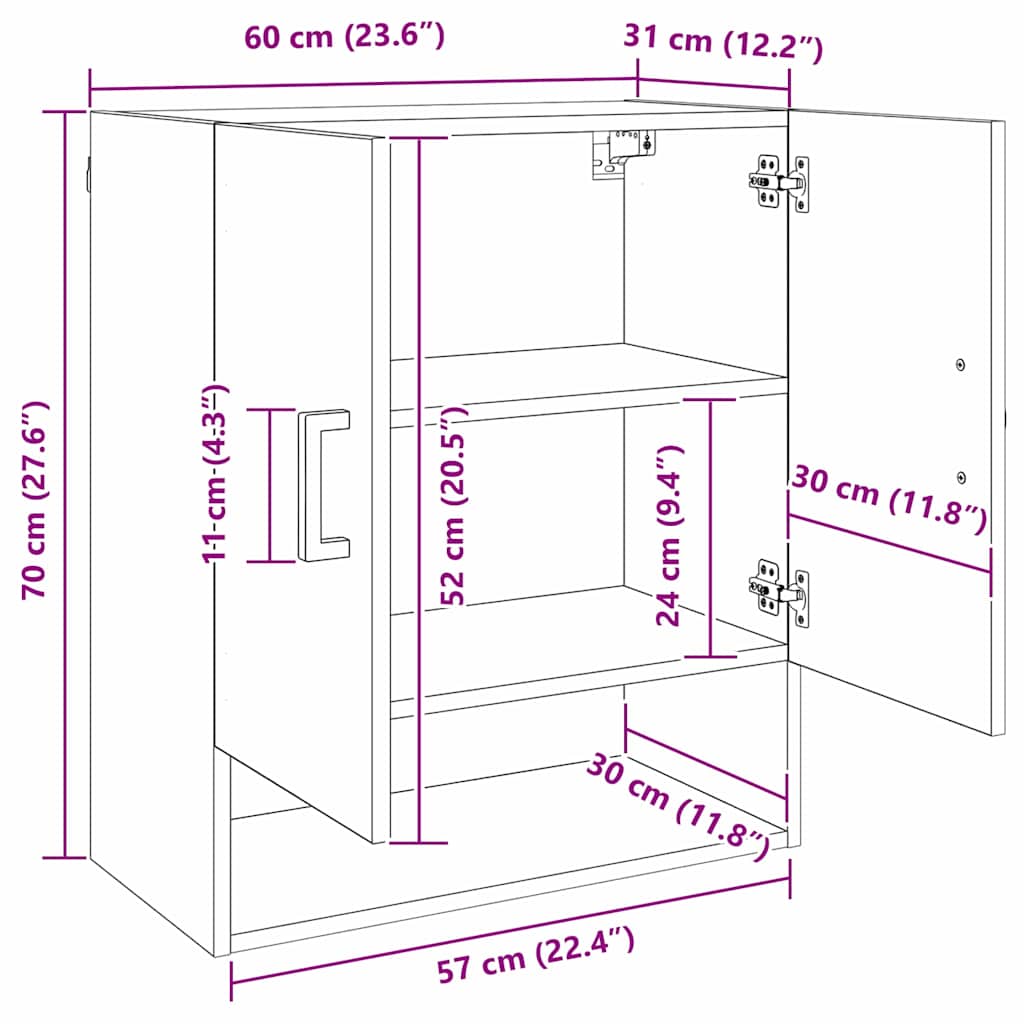 Vægskab 60 x 31 x 70 cm Konstrueret træ Sort eg