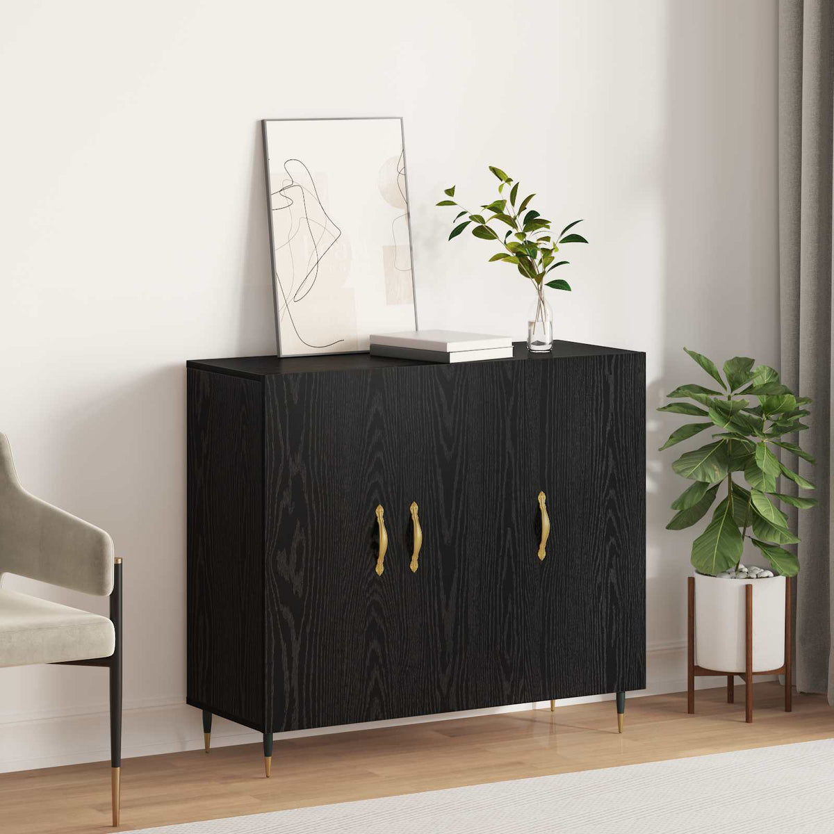 Sideboard Sort eg 90 x 34 x 80 cm Konstrueret træ