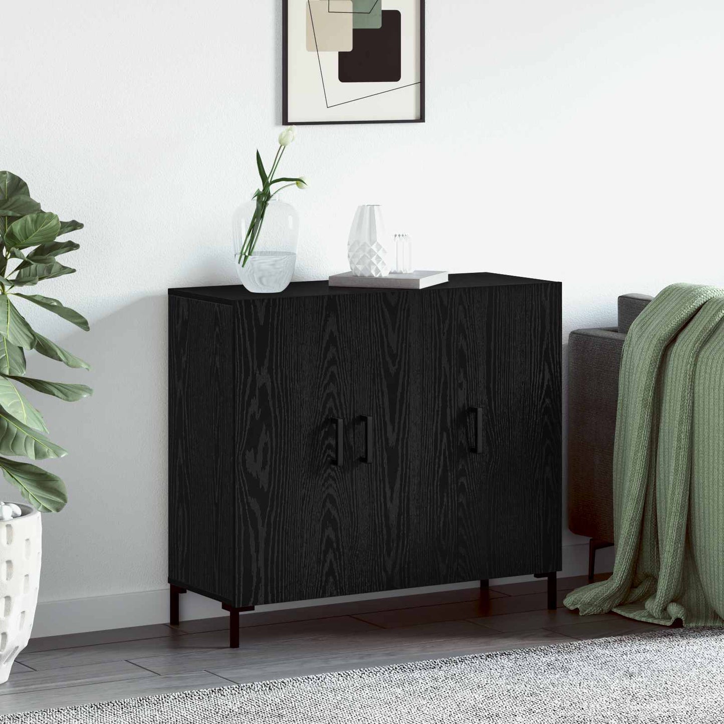 Sideboard Sort eg 90 x 34 x 80 cm Konstrueret træ