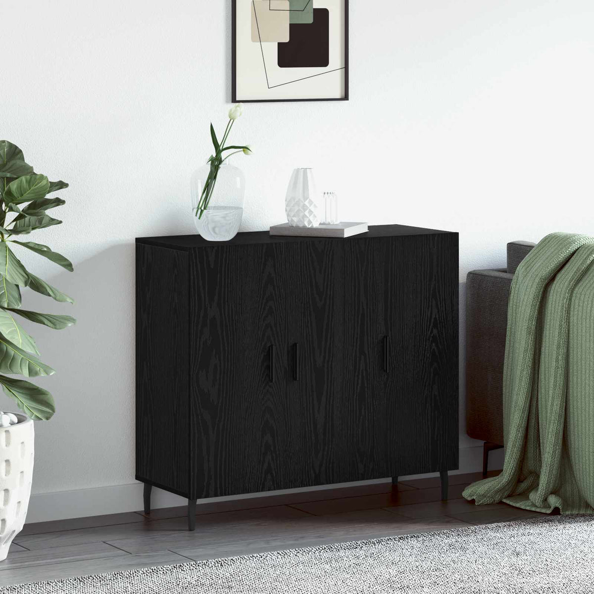 Sideboard Sort eg 90 x 34 x 80 cm Konstrueret træ