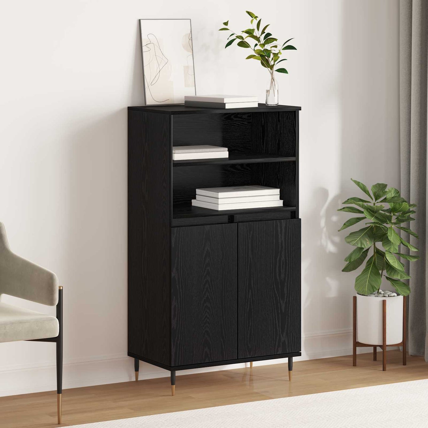 Highboard Sort 60 x 36 x 110 cm Konstrueret træ