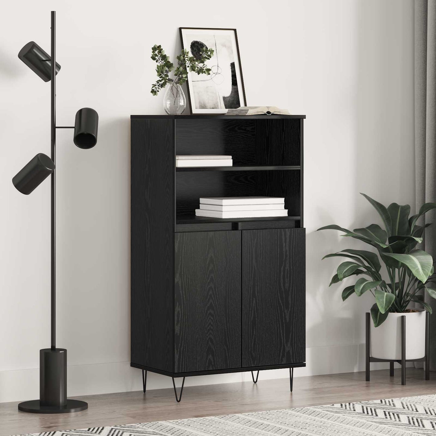 Highboard Sort 60 x 36 x 110 cm Konstrueret træ