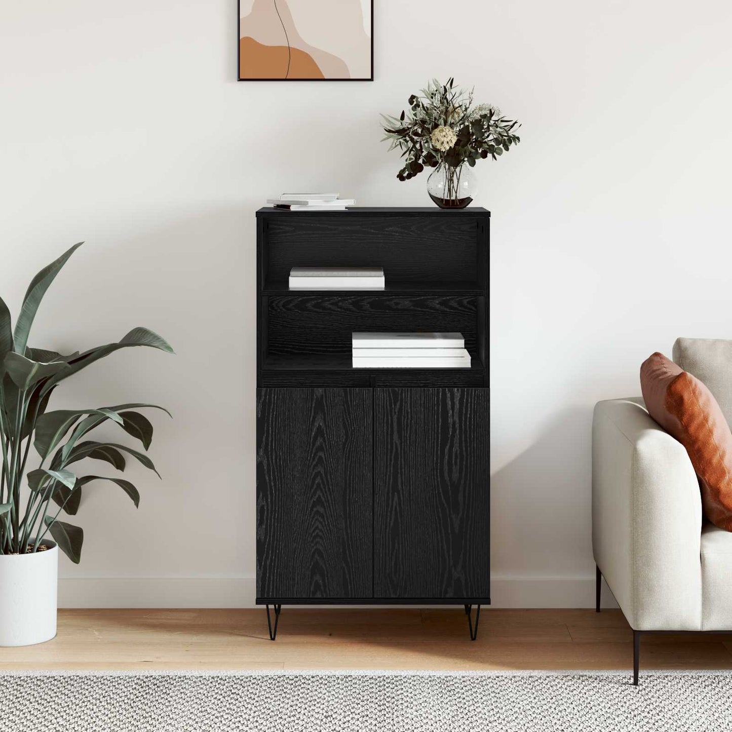 Highboard Sort 60 x 36 x 110 cm Konstrueret træ