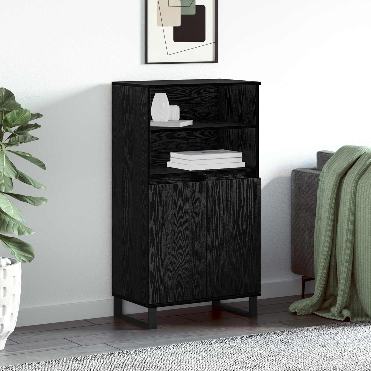 Highboard Sort 60 x 36 x 110 cm Konstrueret træ
