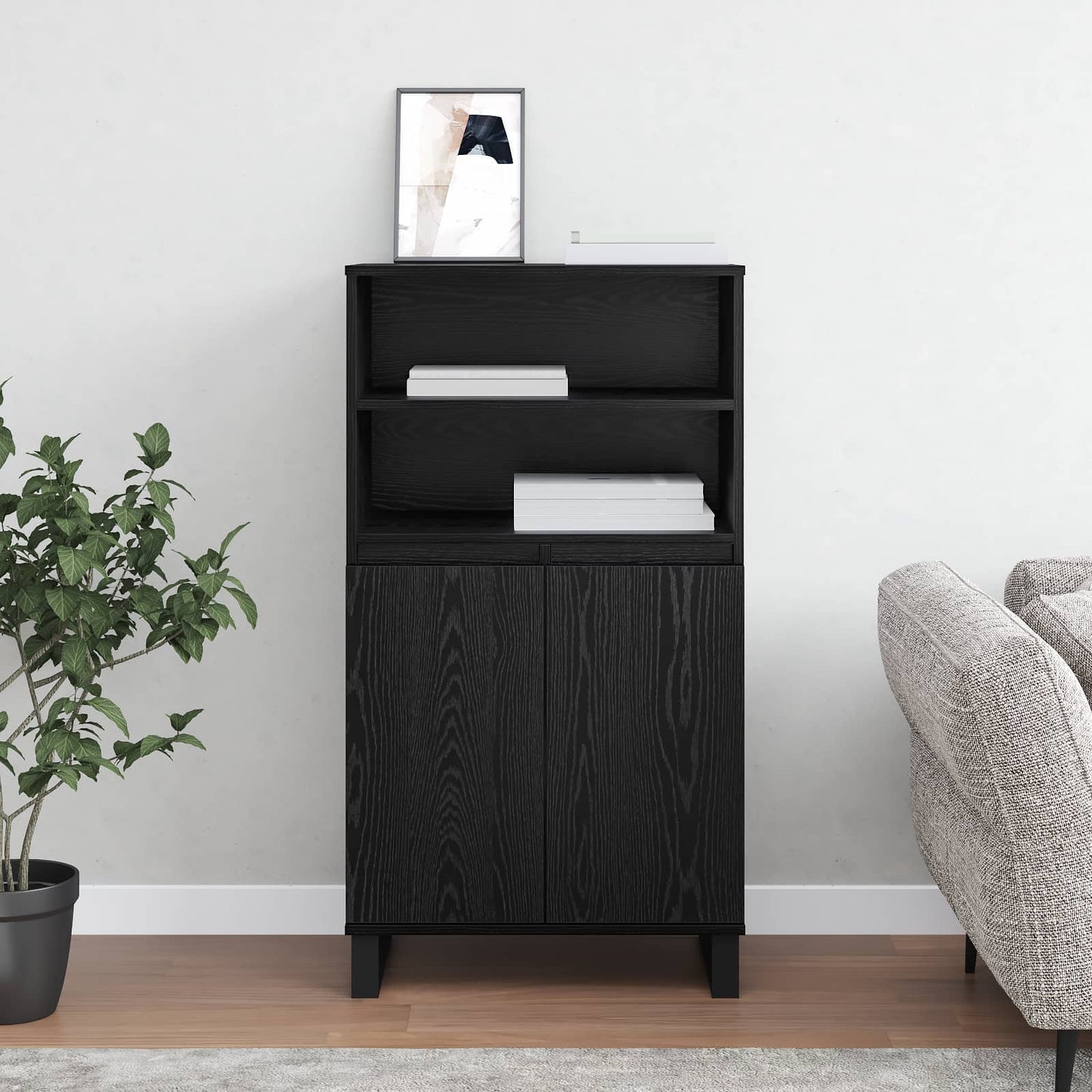 Highboard Sort 60 x 36 x 110 cm Konstrueret træ