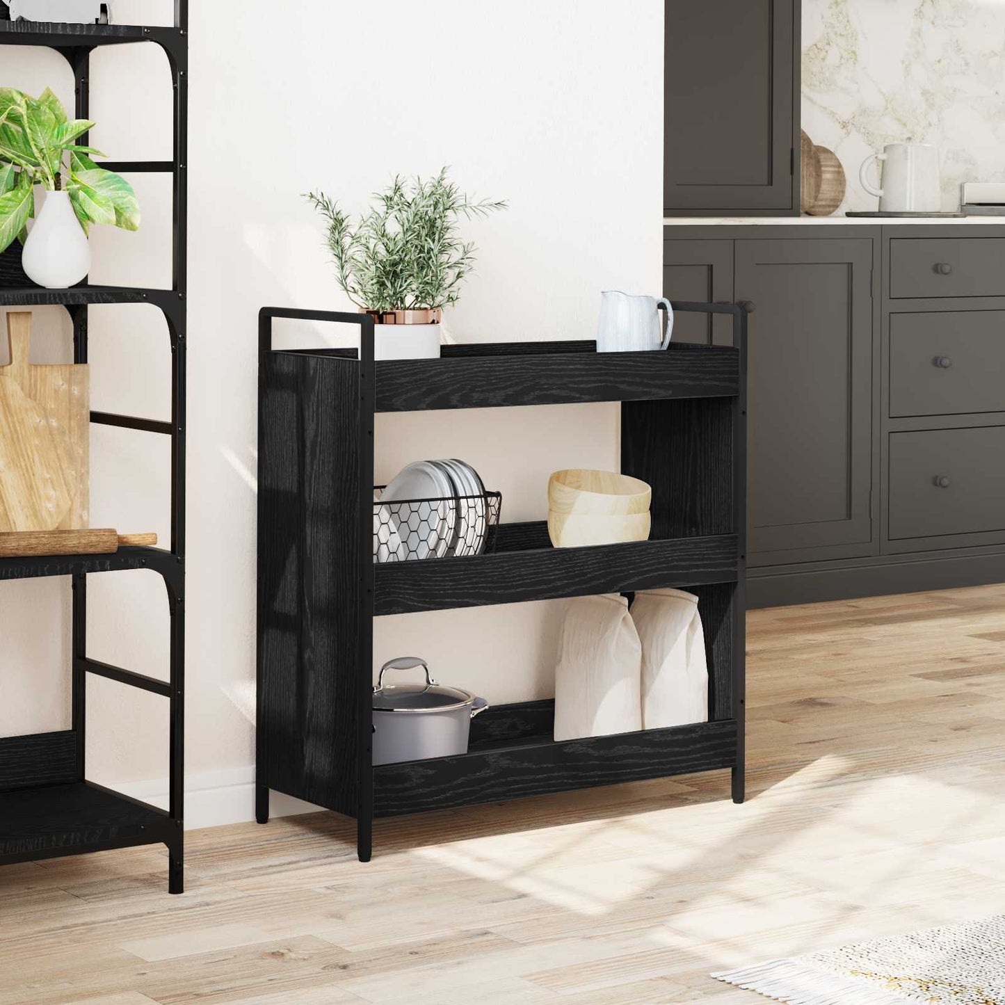 Køkkenvogn Sort eg 70 x 30 x 82 cm Konstrueret træ