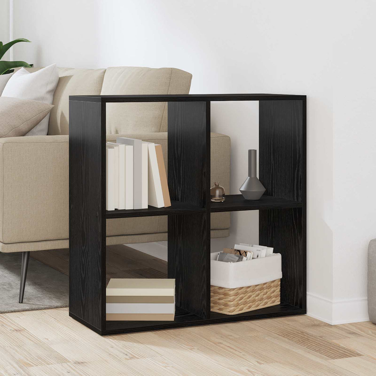 Bogskab 4 niveauer 69,5 x 29 x 69,5 cm Konstrueret træ Sort eg