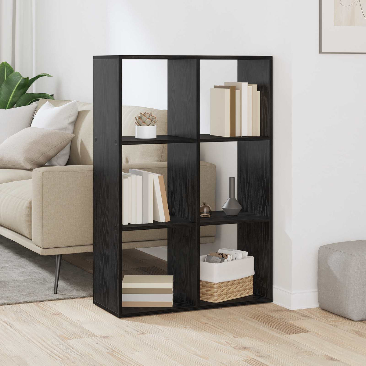 Bogskab 6 niveauer 69,5 x 29 x 103,5 cm Konstrueret træ Sort eg