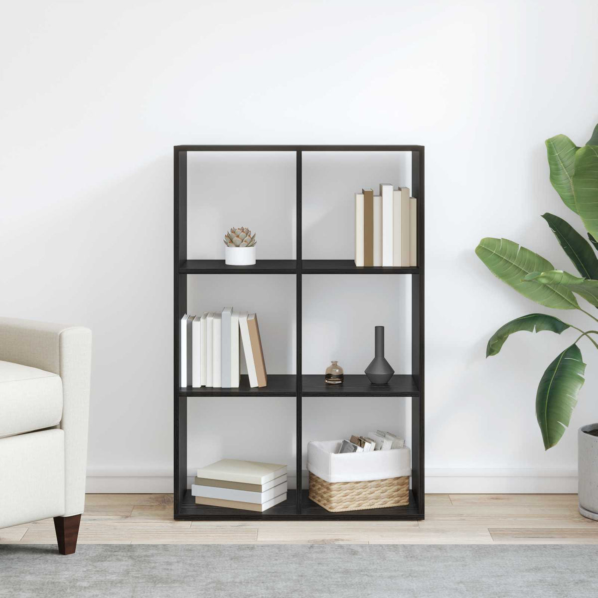 Bogskab 6 niveauer 69,5 x 29 x 103,5 cm Konstrueret træ Sort eg