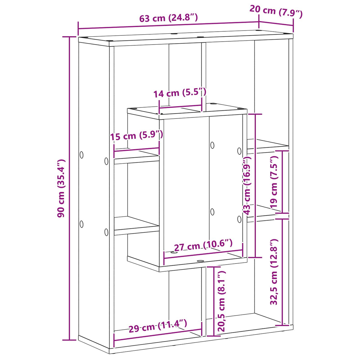 Bogskab 7 niveauer 63 x 20 x 90 cm Konstrueret træ Sort eg