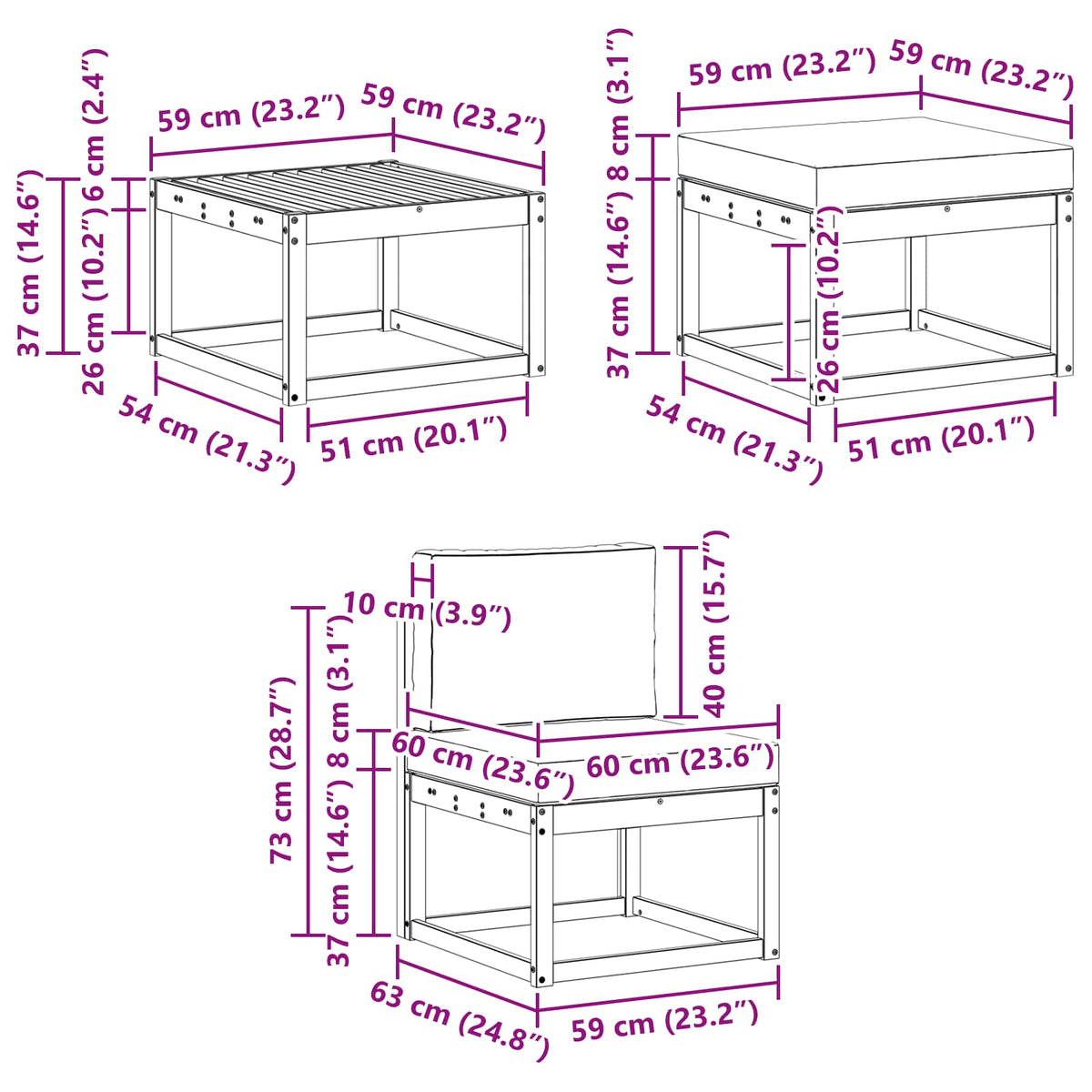 Udendørs sofagruppe 6 stk. Hvid og lysegrå Polyester