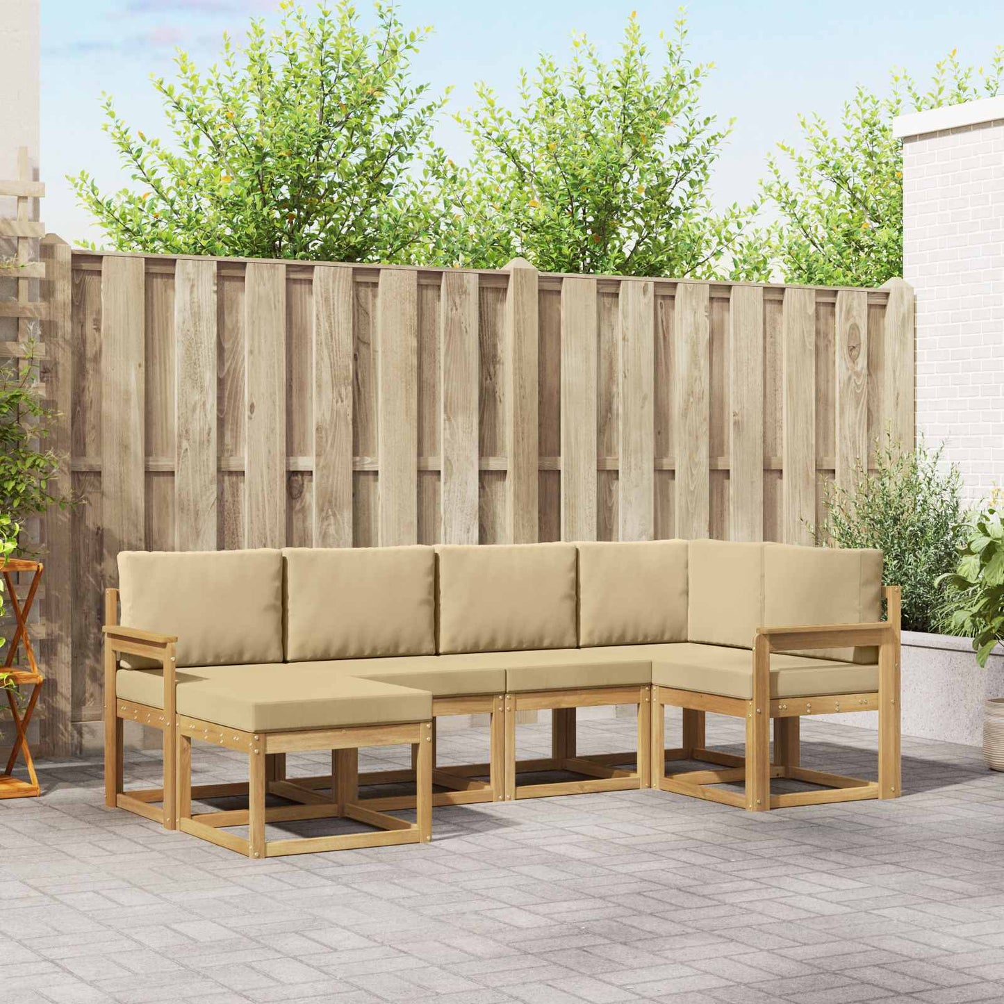 Udendørs sofagruppe 6 stk. Hvid og Beige Polyester