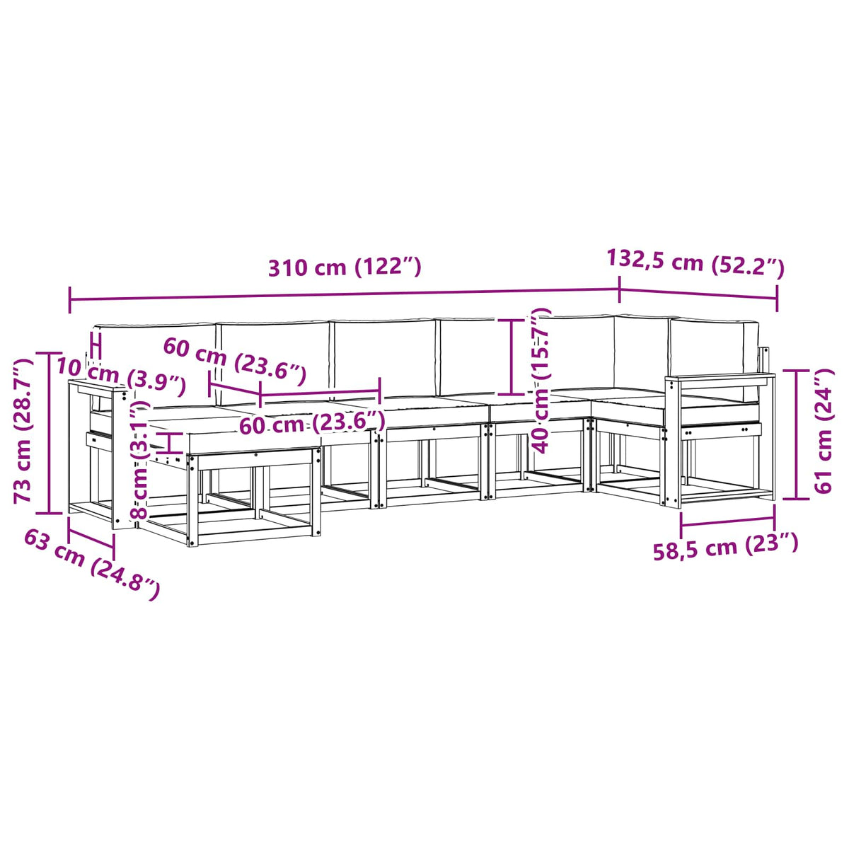 Udendørs sofagruppe 7 stk. Hvid og lysegrå