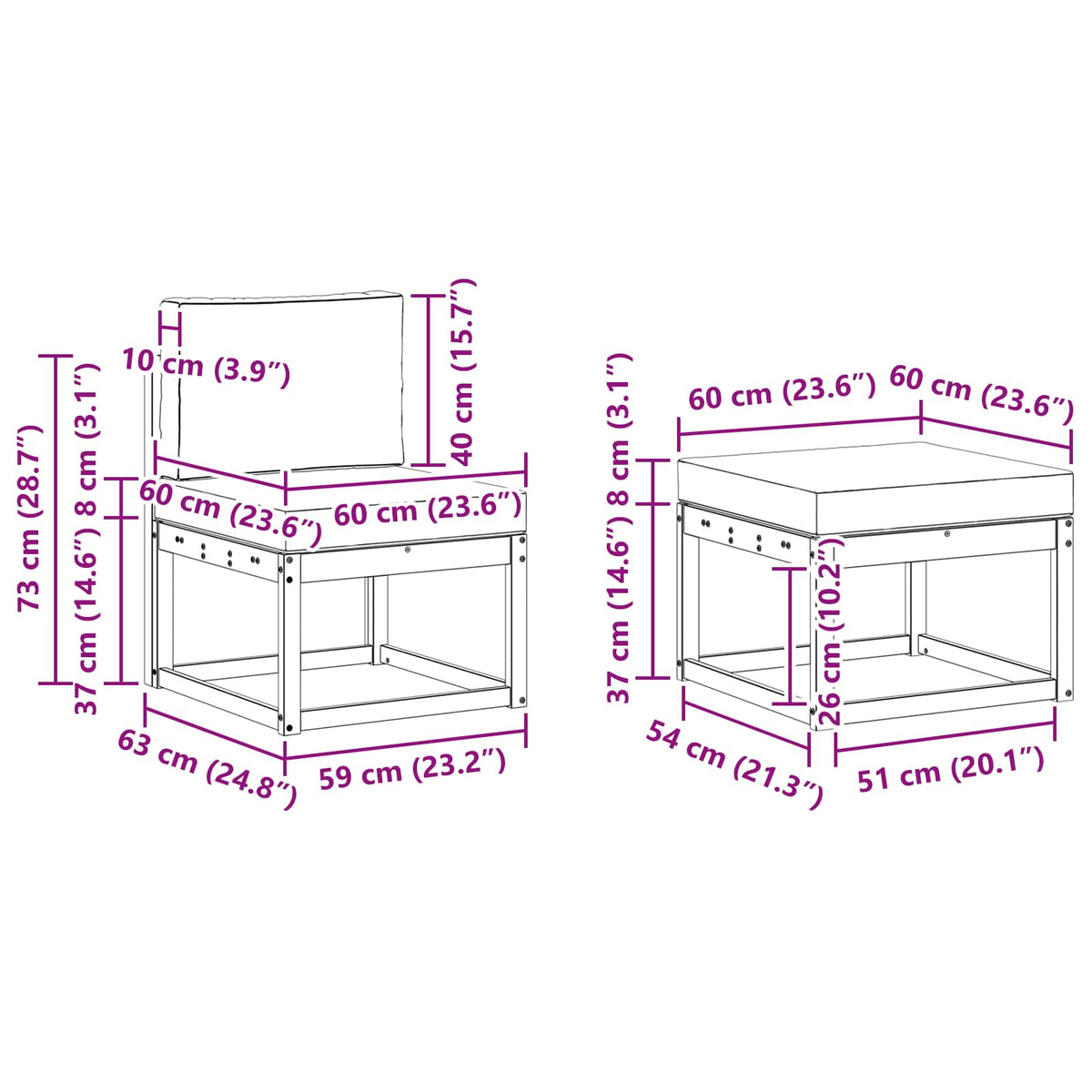 Udendørs sofagruppe 6 stk. Hvid og lysegrå