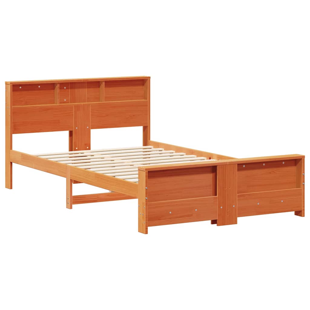 Sengestel med hylde Voks brun 120 x 200 cm Massivt fyrretræ