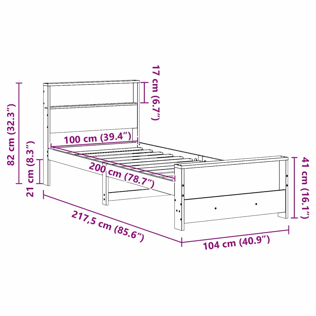 Sengestel med hylde Brun 100 x 200 cm Massivt fyrretræ