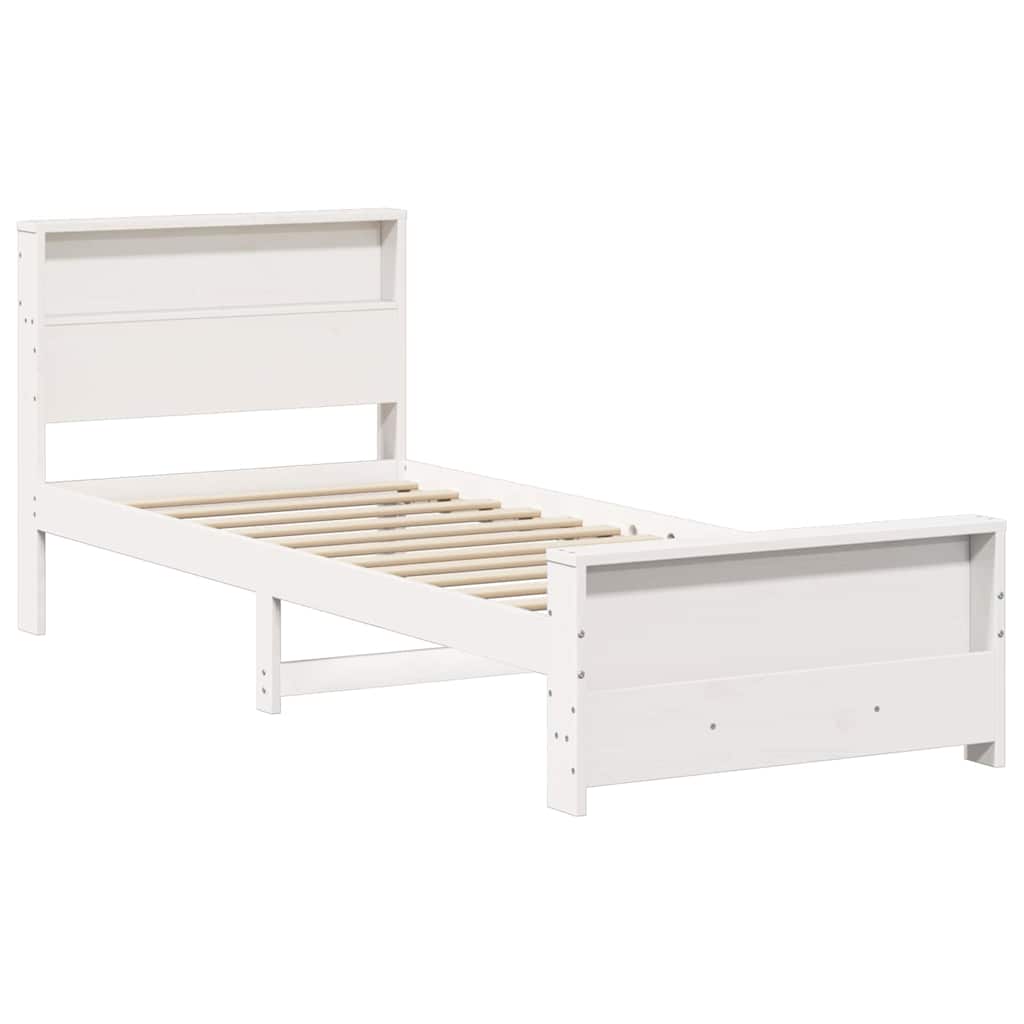 Sengestel med hylde Hvid 90 x 200 cm Massivt fyrretræ
