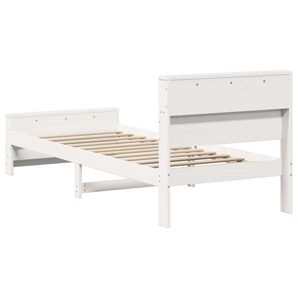 Sengestel med hylde Hvid 90 x 200 cm Massivt fyrretræ