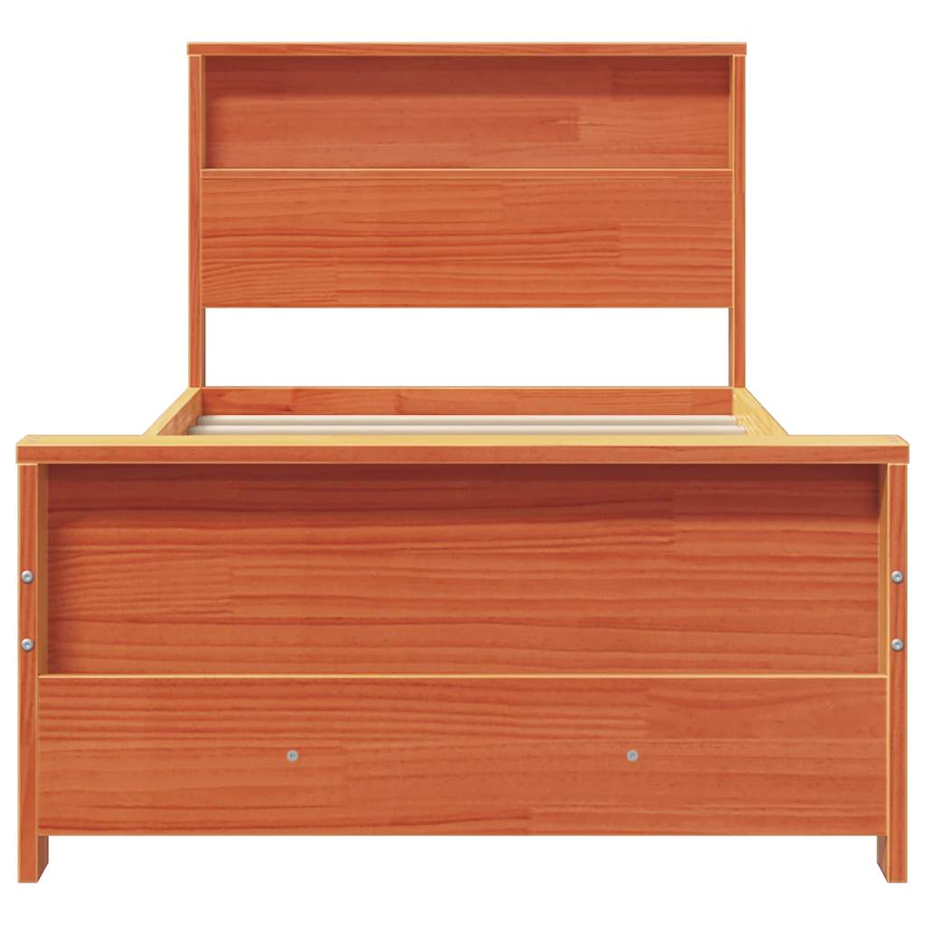 Sengestel med hylde Voks brun 90 x 200 cm Massivt fyrretræ