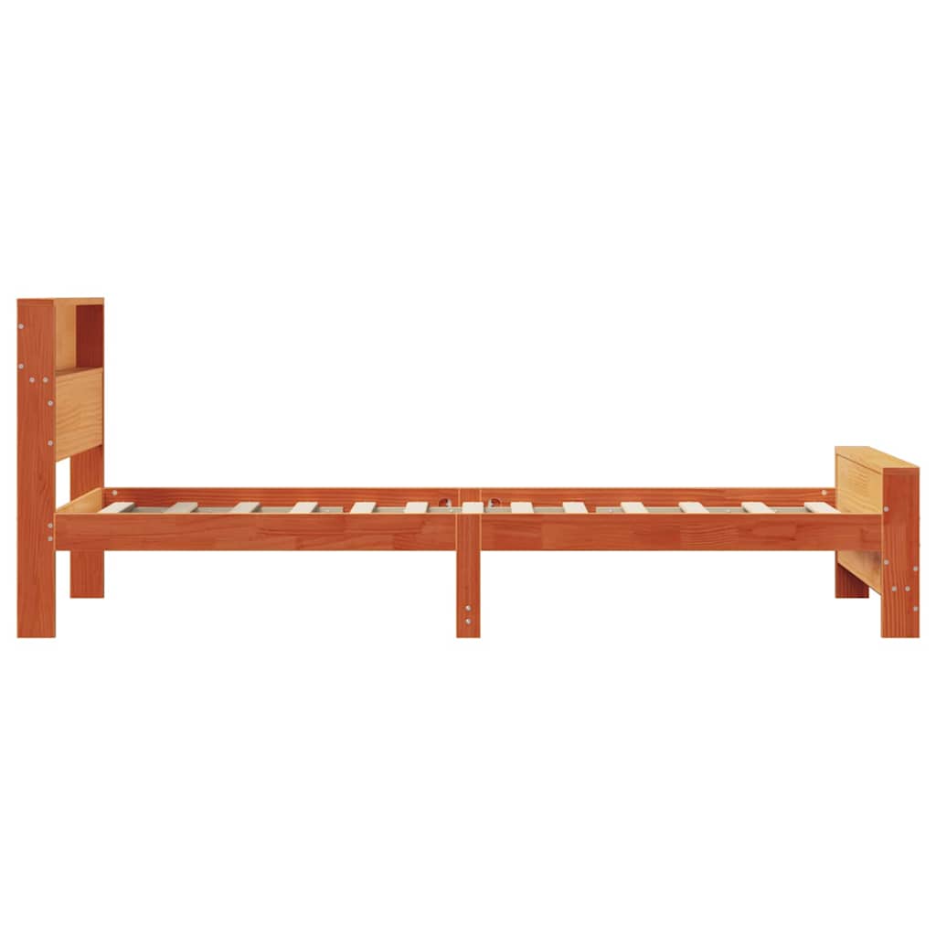 Sengestel med hylde Voks brun 80 x 200 cm Massivt fyrretræ