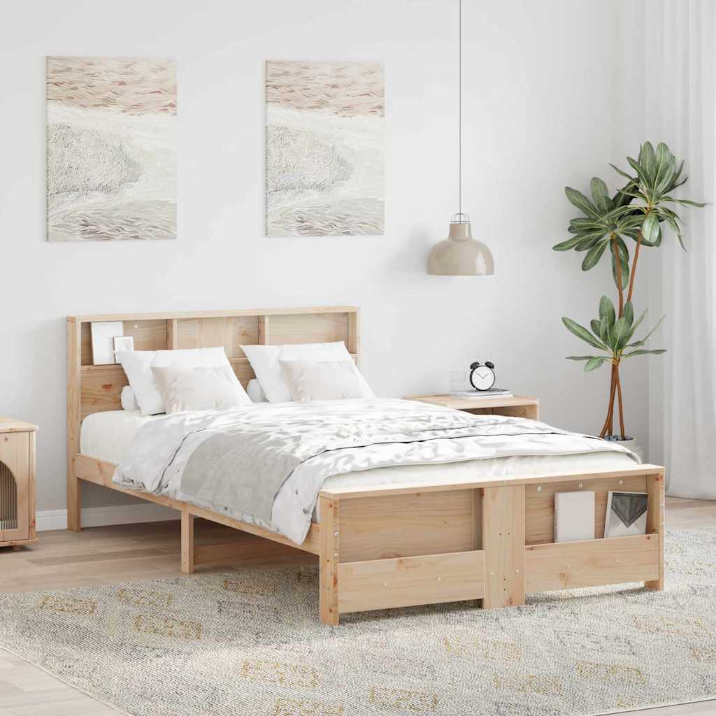 Sengestel med hylde Brun 140 x 190 cm Massivt fyrretræ