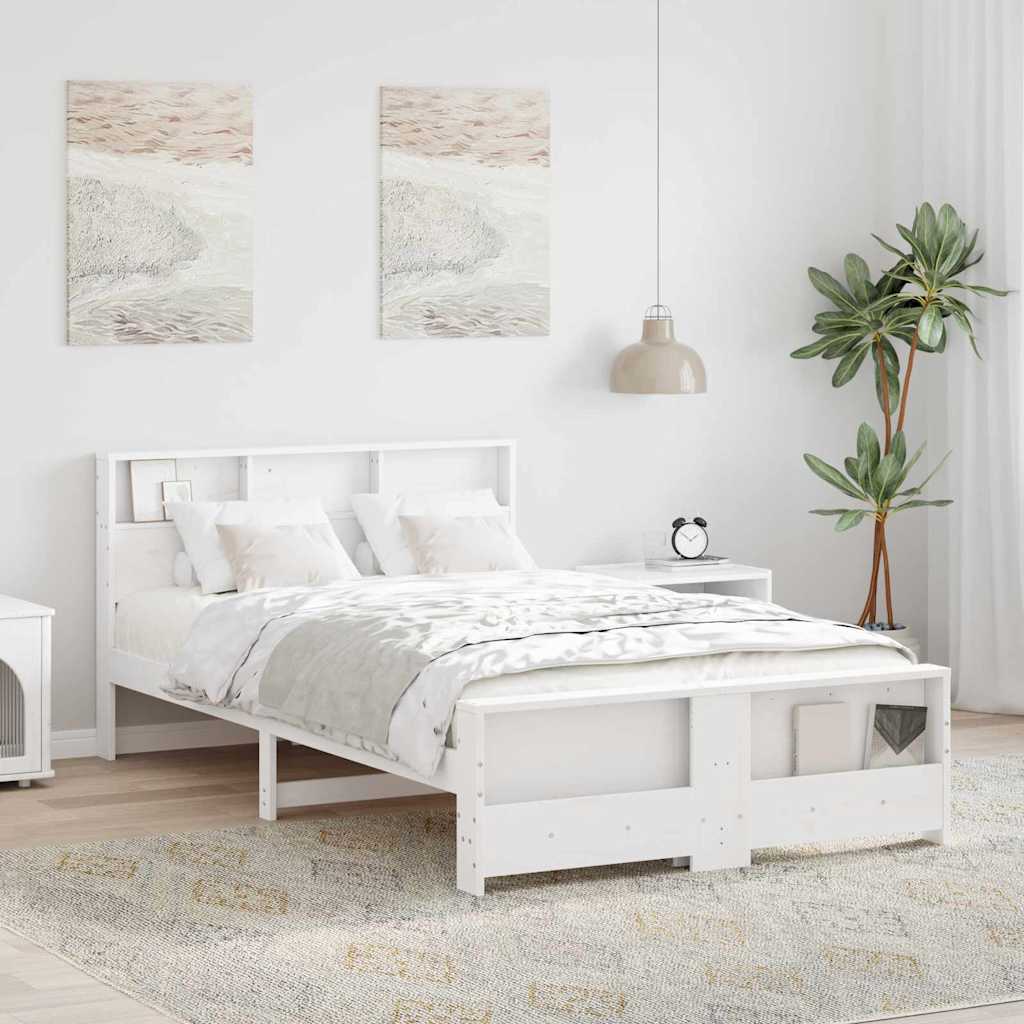 Sengestel med hylde Hvid 140 x 190 cm Massivt fyrretræ