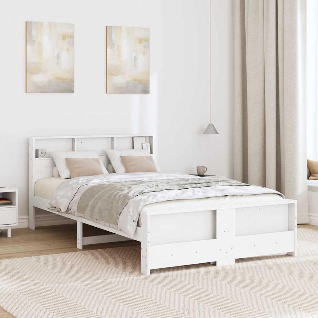 Sengestel med hylde Hvid 140 x 190 cm Massivt fyrretræ