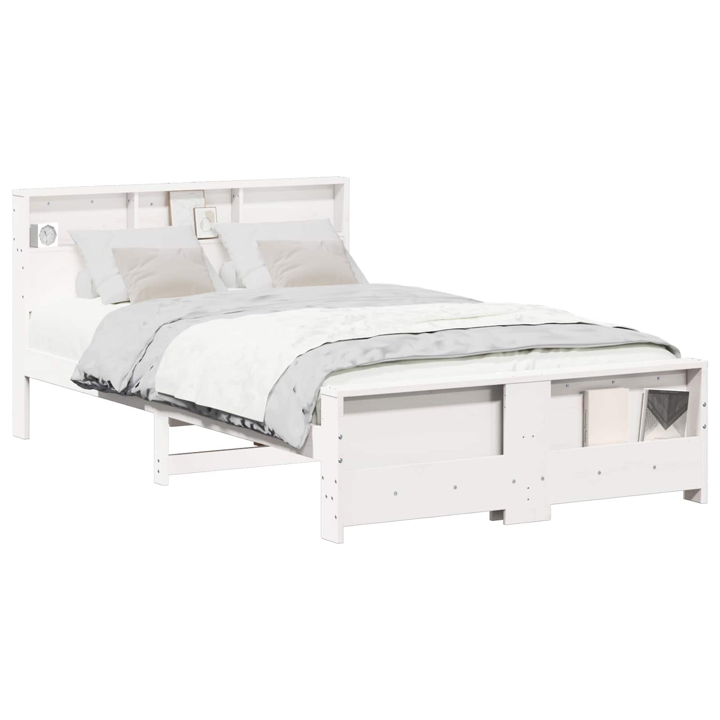 Sengestel med hylde Hvid 140 x 190 cm Massivt fyrretræ
