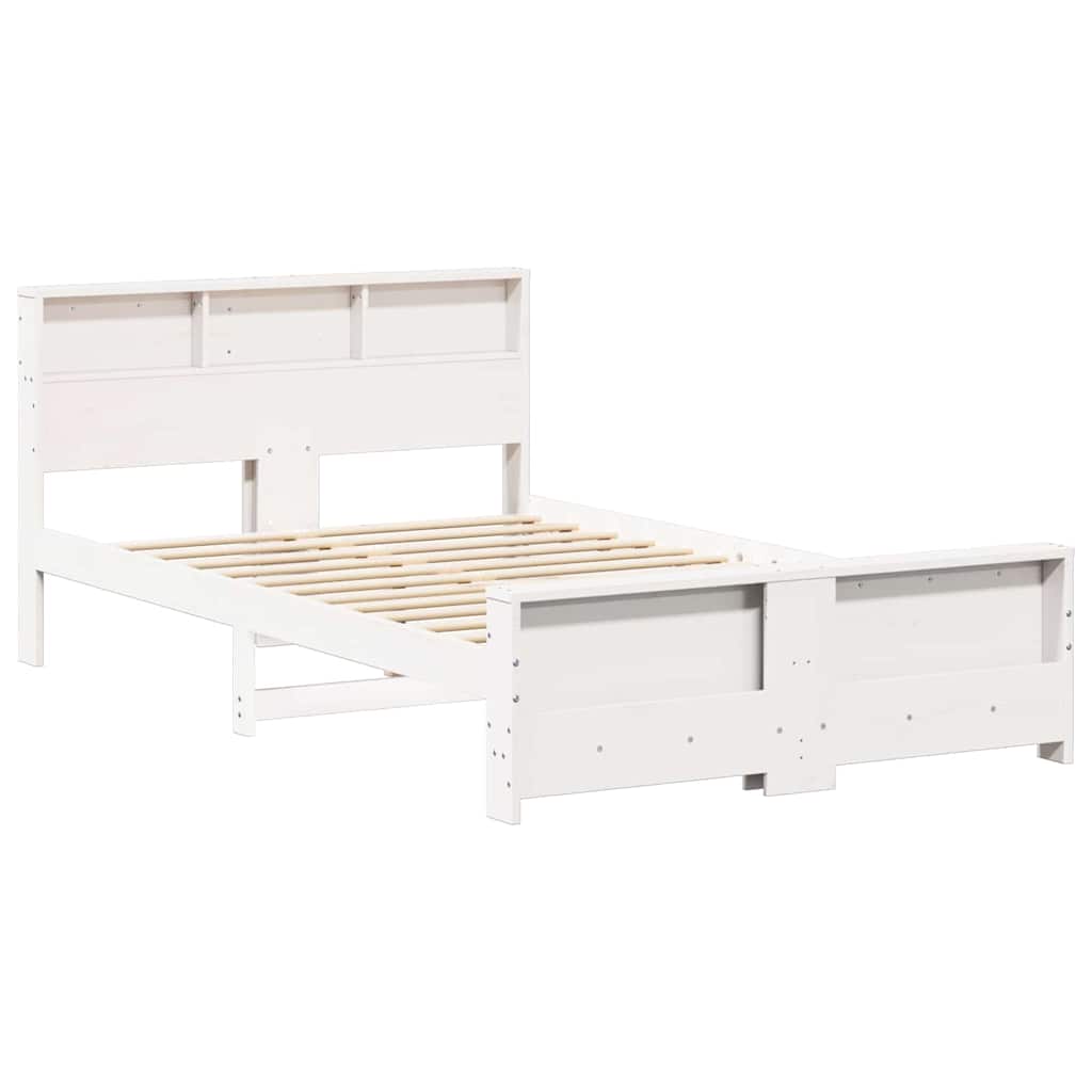 Sengestel med hylde Hvid 140 x 190 cm Massivt fyrretræ