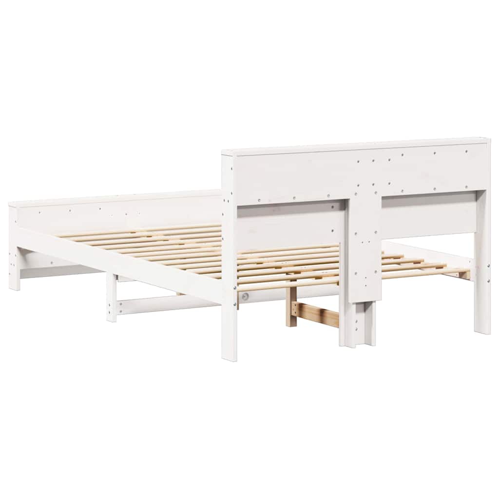 Sengestel med hylde Hvid 140 x 190 cm Massivt fyrretræ