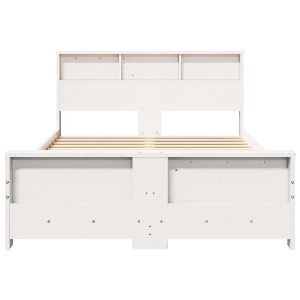 Sengestel med hylde Hvid 140 x 190 cm Massivt fyrretræ