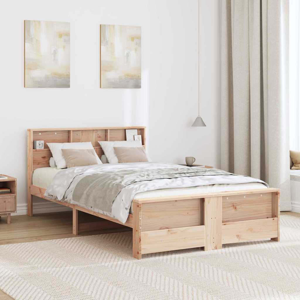 Sengestel med hylde Brun 135 x 190 cm Massivt fyrretræ