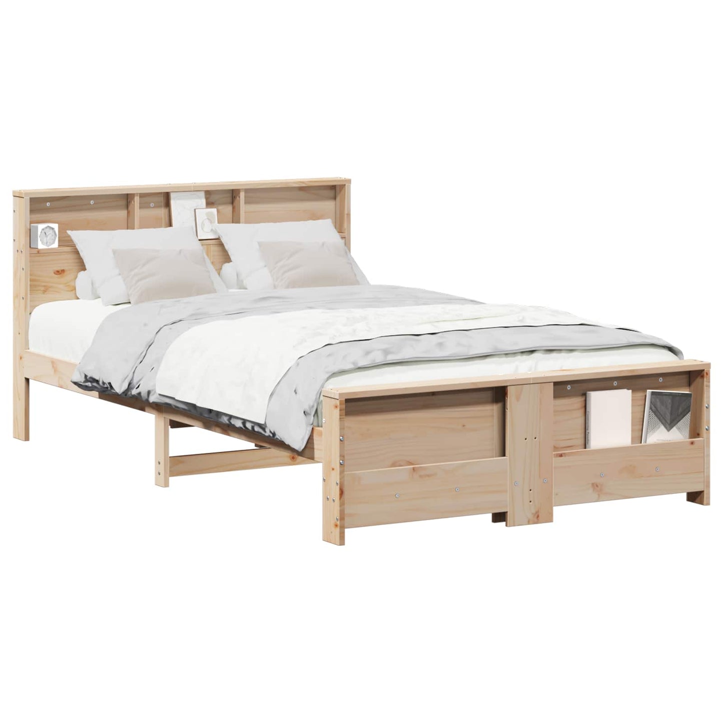 Sengestel med hylde Brun 135 x 190 cm Massivt fyrretræ