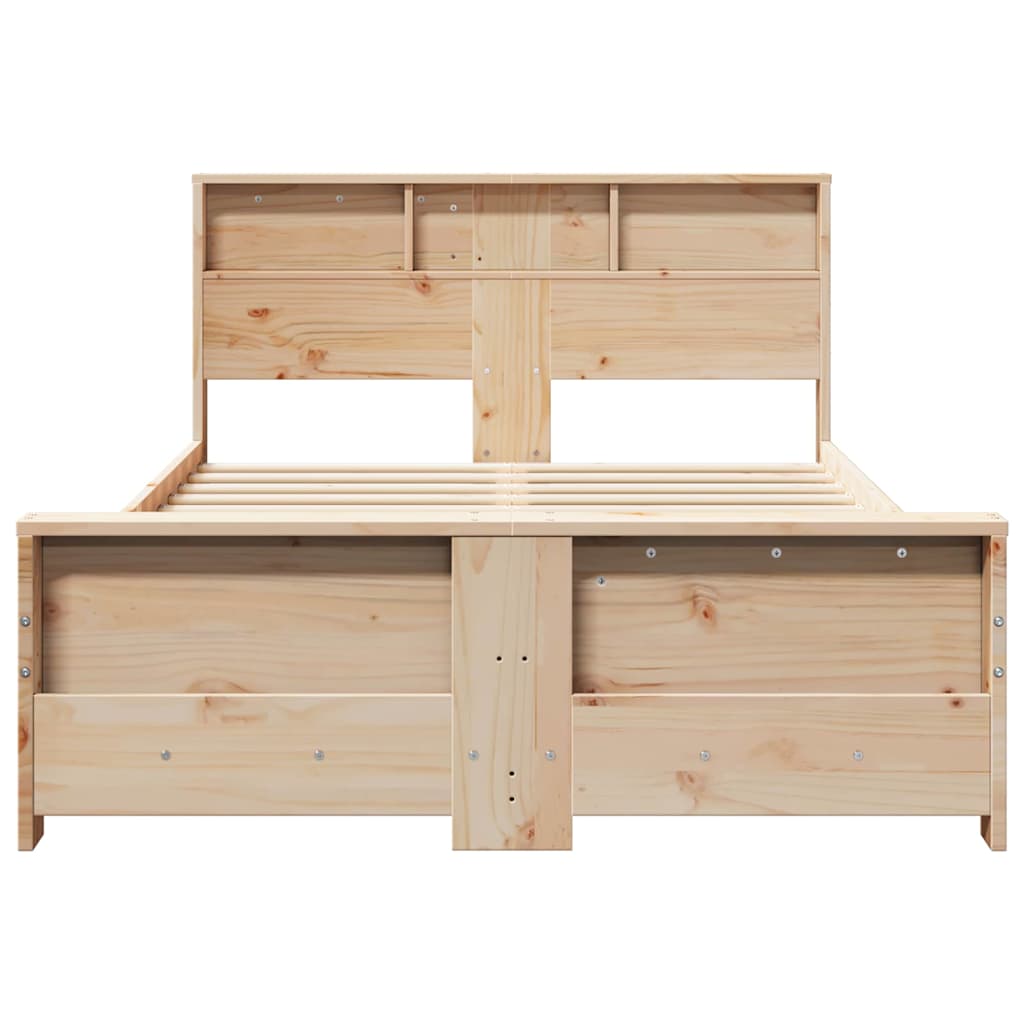 Sengestel med hylde Brun 135 x 190 cm Massivt fyrretræ