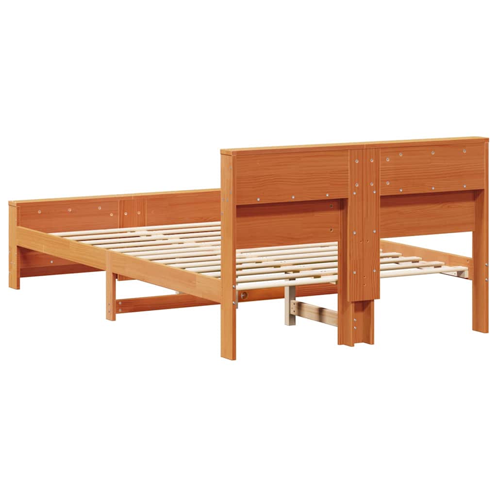 Sengestel med hylde Voks brun 135 x 190 cm Massivt fyrretræ