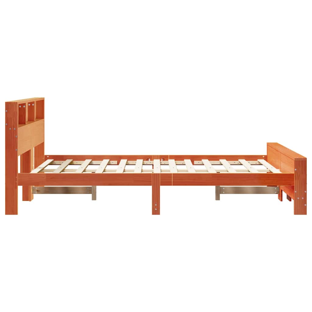 Sengestel med hylde Voks brun 135 x 190 cm Massivt fyrretræ