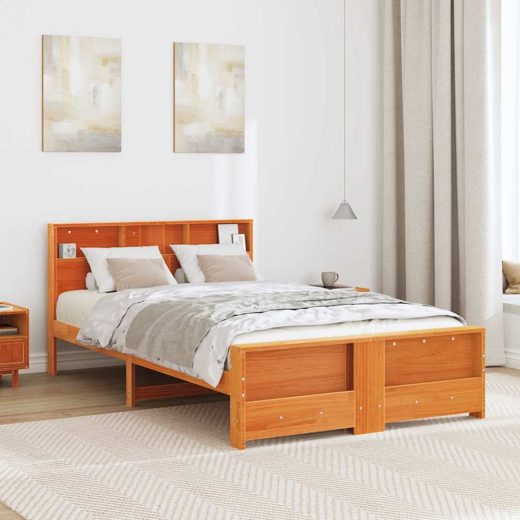 Sengestel med hylde Voks brun 120 x 190 cm Massivt fyrretræ
