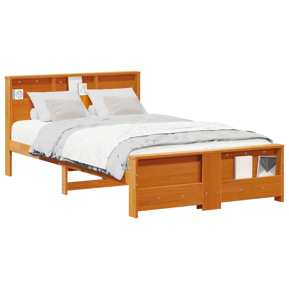 Sengestel med hylde Voks brun 120 x 190 cm Massivt fyrretræ