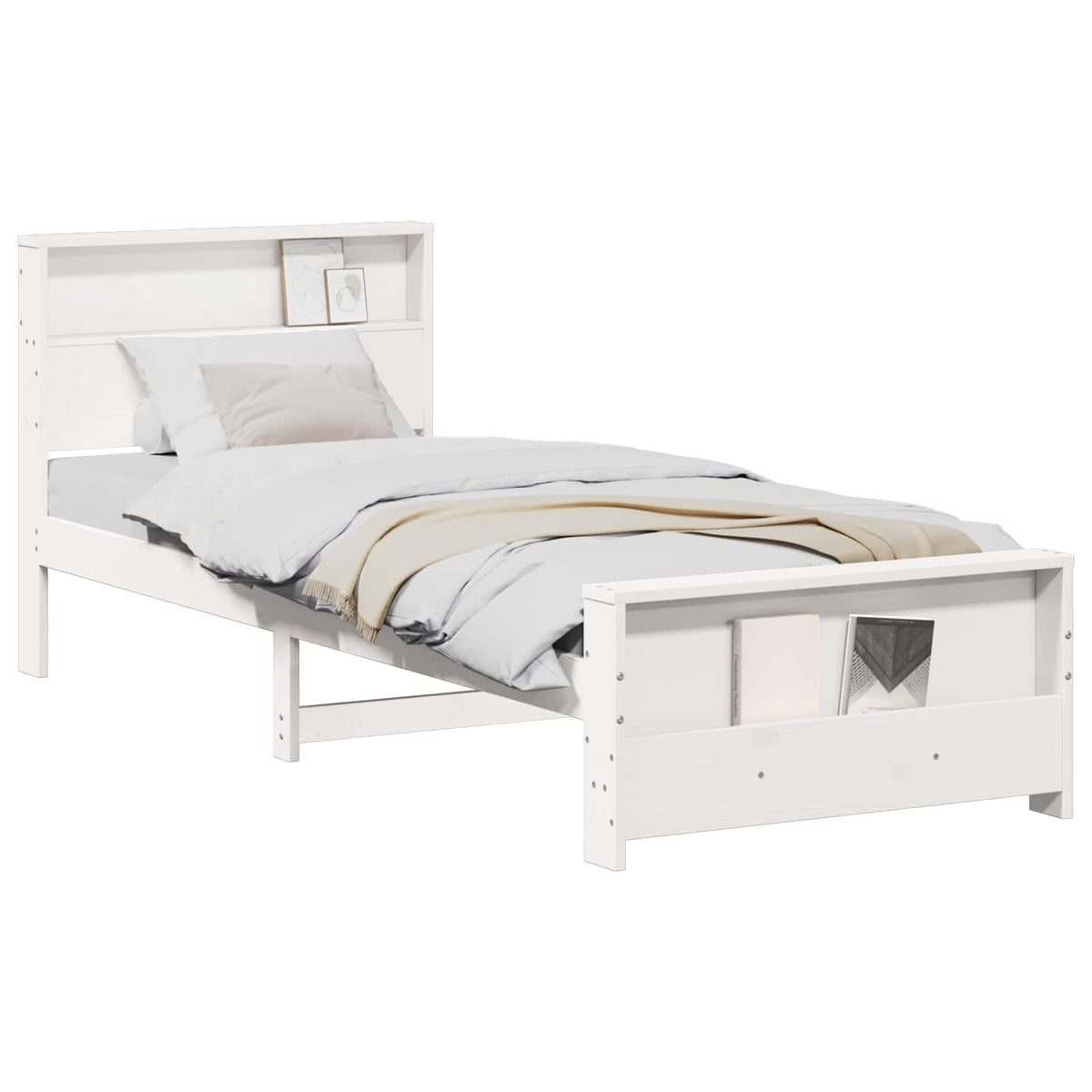 Sengestel med hylde Hvid 90 x 190 cm Massivt fyrretræ
