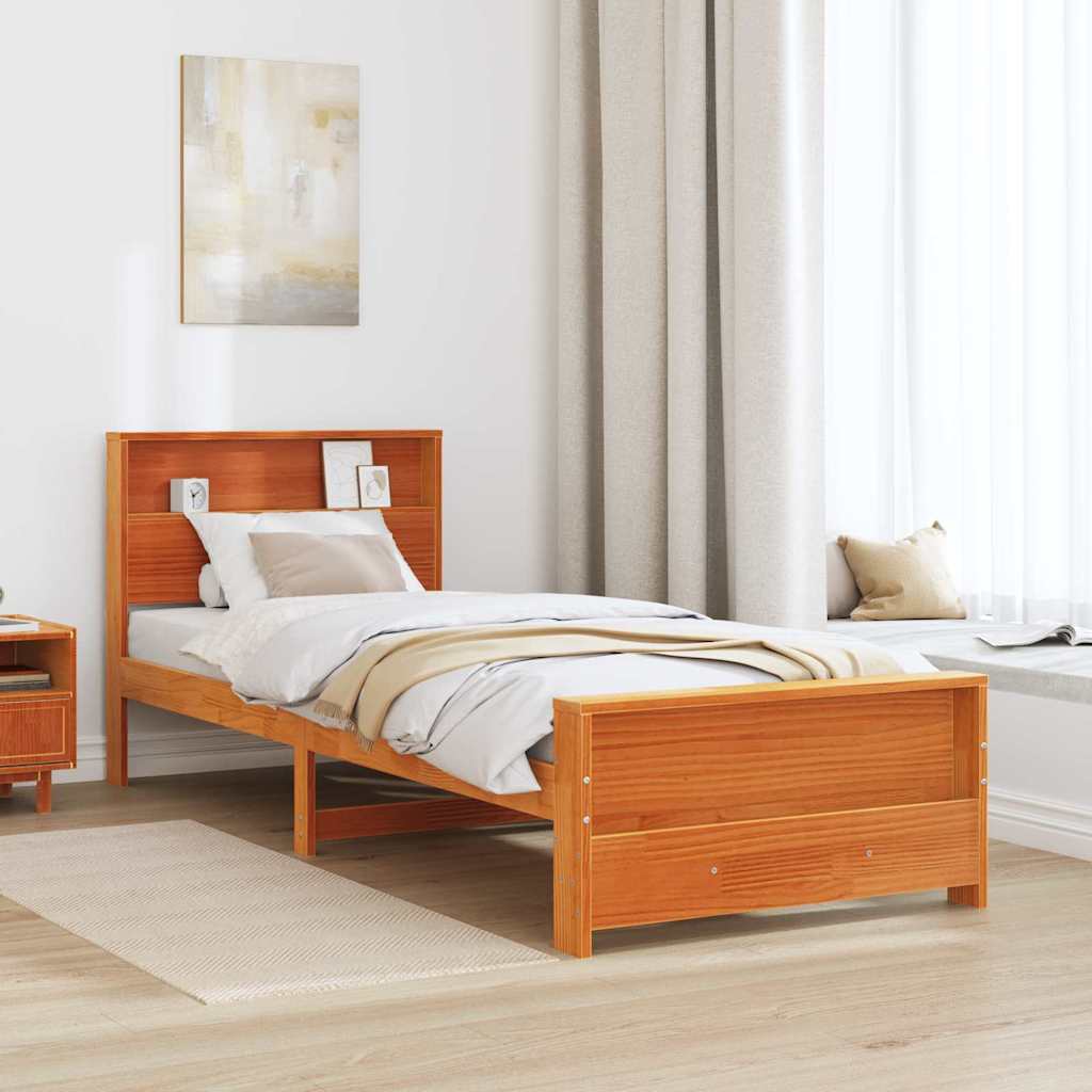 Sengestel med hylde Voks brun 90 x 190 cm Massivt fyrretræ