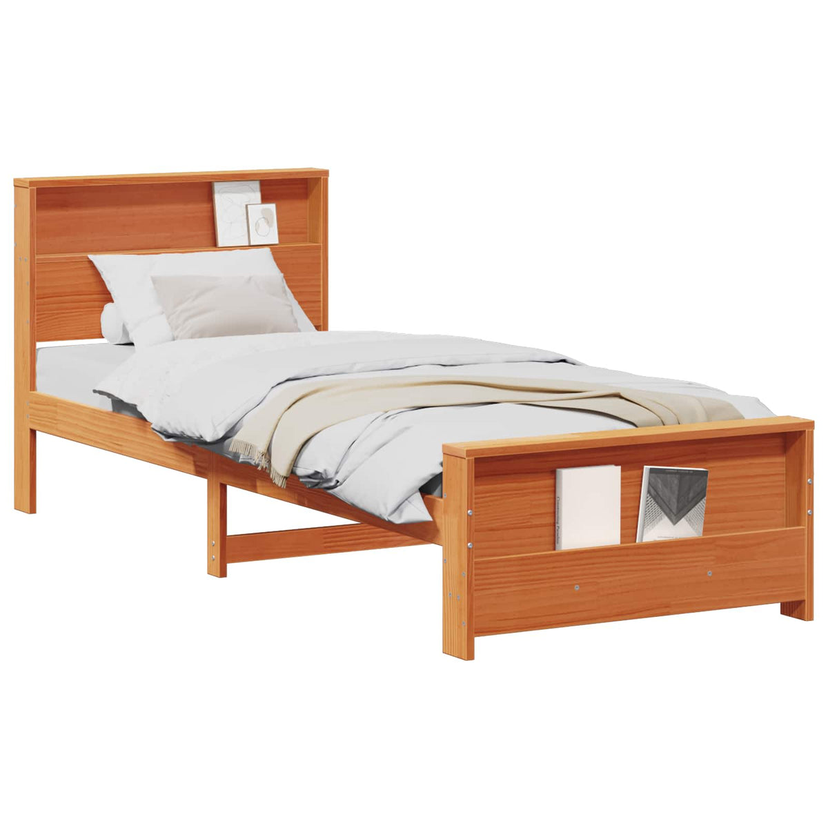 Sengestel med hylde Voks brun 90 x 190 cm Massivt fyrretræ