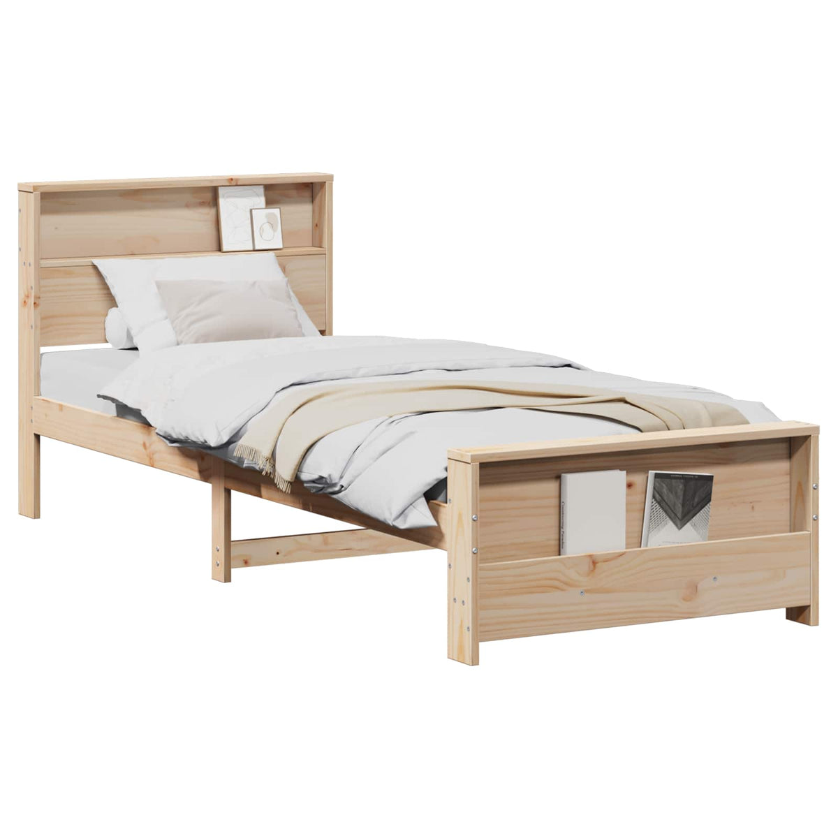 Sengestel med hylde Brun 75 x 190 cm Massivt fyrretræ