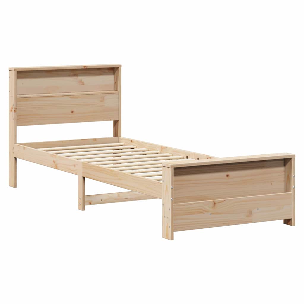 Sengestel med hylde Brun 75 x 190 cm Massivt fyrretræ