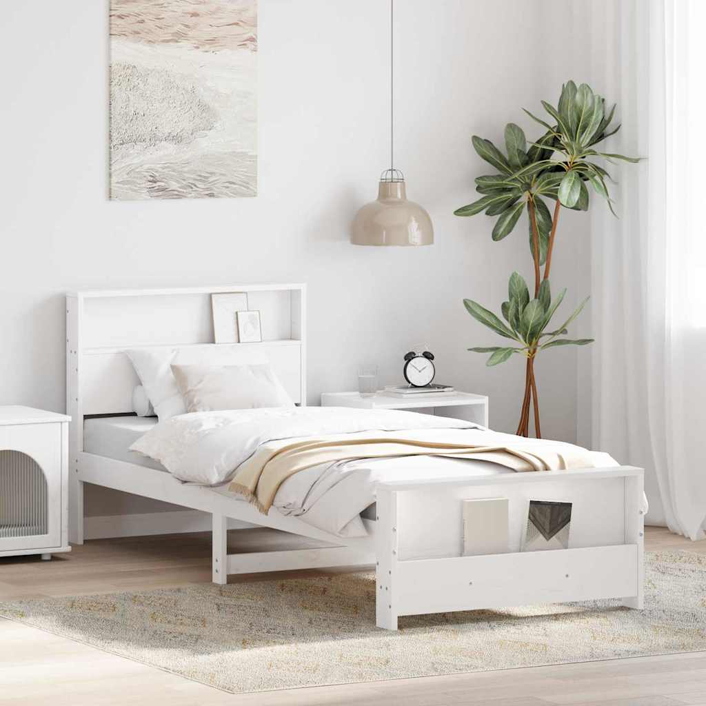 Sengestel med hylde Hvid 75 x 190 cm Massivt fyrretræ