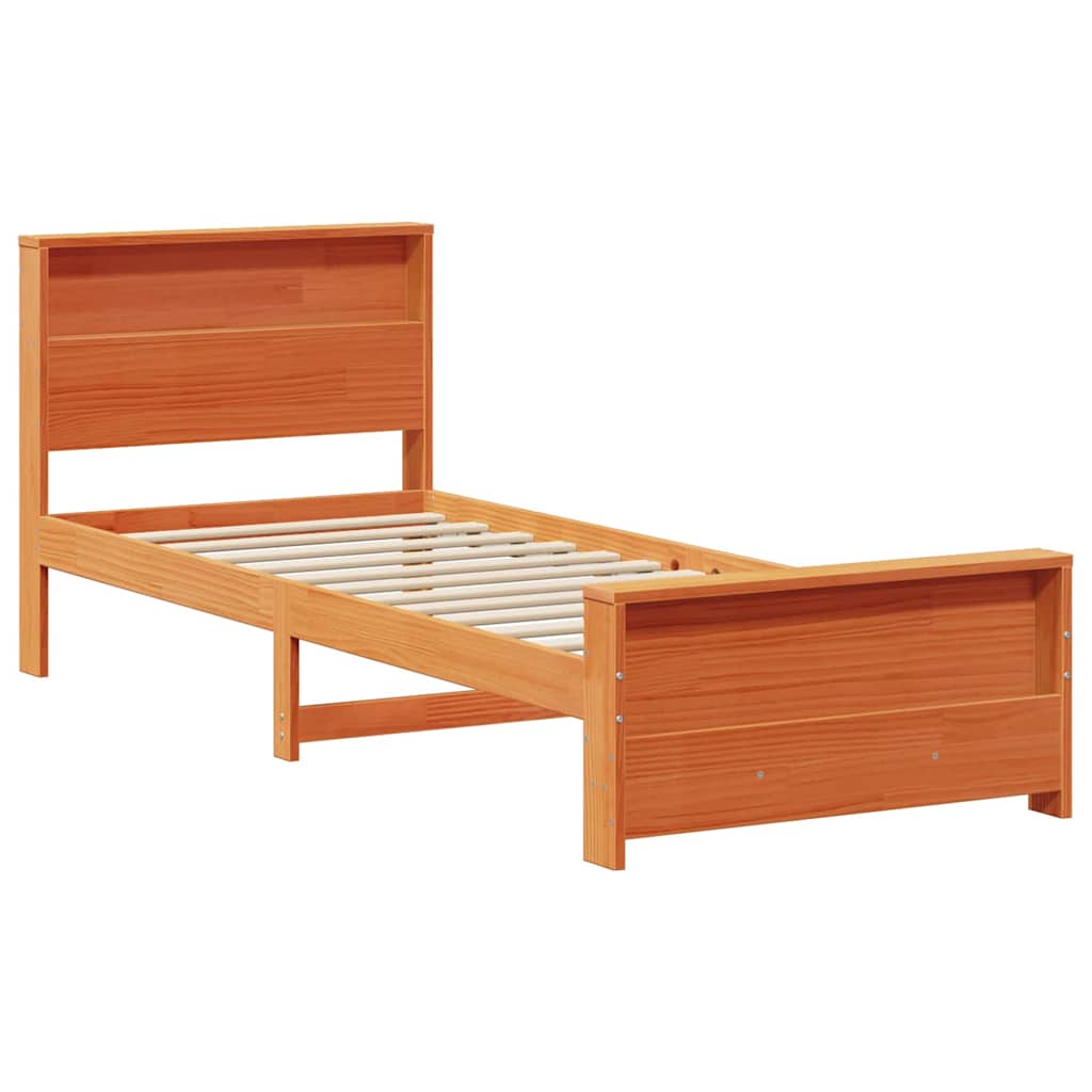 Sengestel med hylde Voks brun 75 x 190 cm Massivt fyrretræ