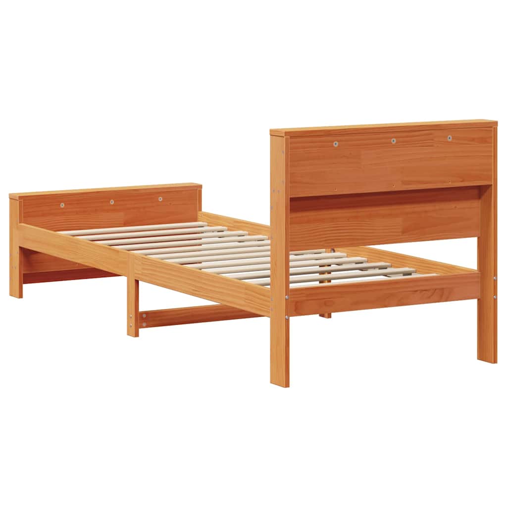 Sengestel med hylde Voks brun 75 x 190 cm Massivt fyrretræ